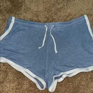Aeropostale Blue and White Athletic Shorts with Curved Hem
